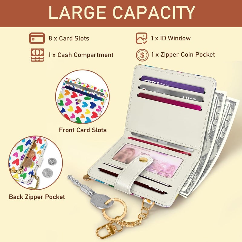 Jogjam Raining Hearts Rfid Ladies Wallet, Small Slim Thin Compact Credit Card Women Wallet, PU Leather Bifold Cash Zipper Coin Pocket ID Window for Female - Image 4